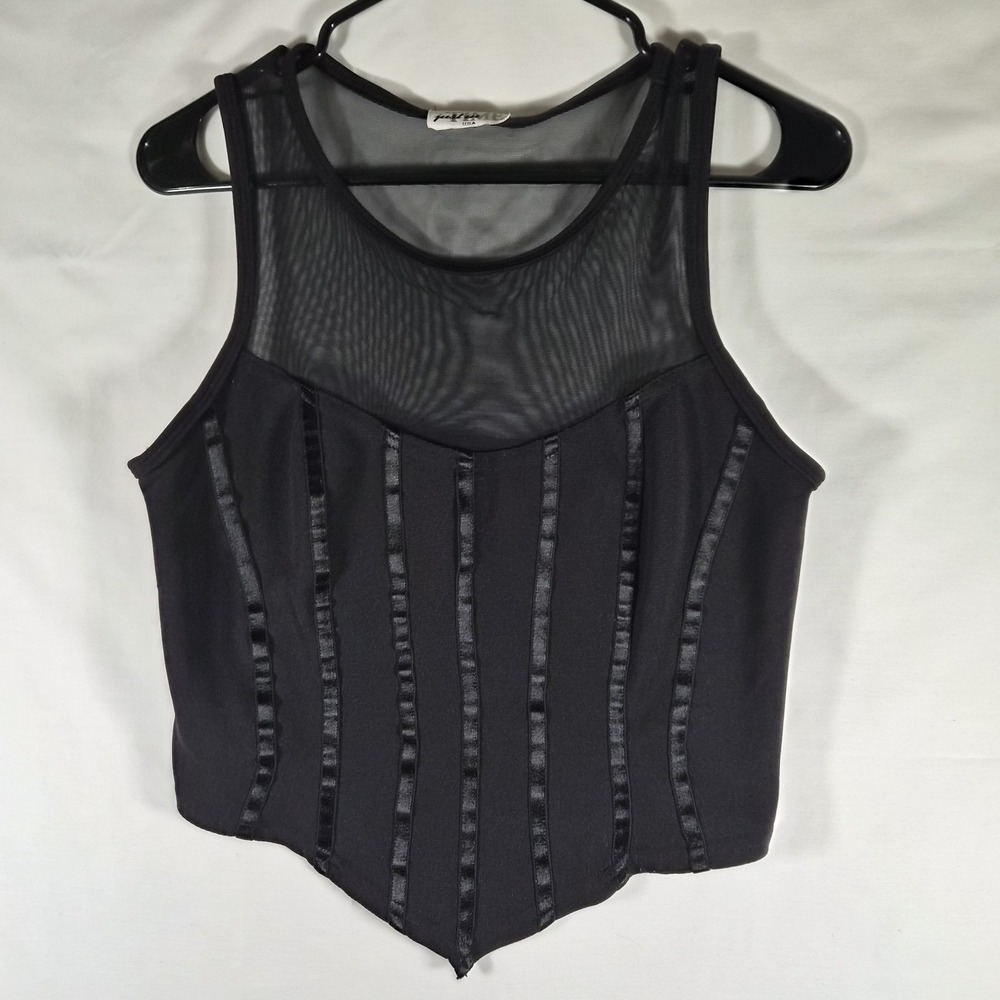 Y2K Just Me USA Black Corset Tank Top Mesh Sheer Gothic‎ Clubwear Size S/M